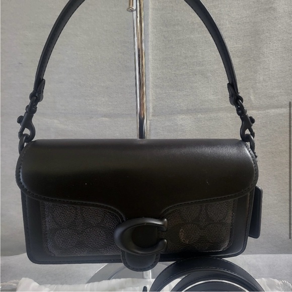 Coach Tabby 20 Polished Leather Shoulder Bag Black Monogrammed w/Dust Bag - Picture 2 of 16